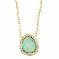 Cheapest 💯 Unbranded 14K Yellow Gold Over Sterling Silver Lab Created Opal & White Sapphire Necklace 🎉