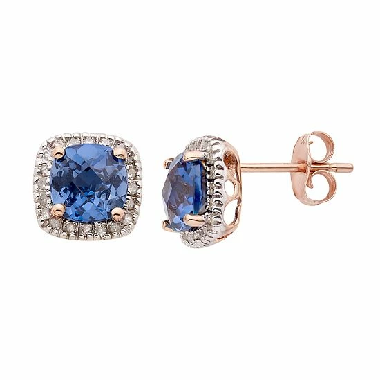 Best reviews of ❤️ Unbranded 10k Gold Lab-Created Sapphire & 1/6 Carat T.W. Diamond Halo Stud Earrings Rose ✨ - Image 2