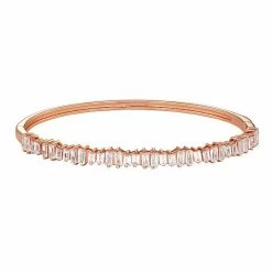 Flash Sale 🎉 Unbranded Sterling Silver Cubic Zirconia Baguette Hinged Bangle Bracelet Silver Tone 🤩