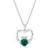 Deals ⌛ Unbranded Sterling Silver Lab-Created Emerald & Diamond Accent Claddagh Pendant Necklace 🎉