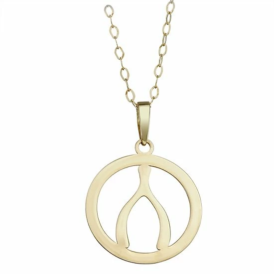 Buy 👍 Unbranded 10k Gold Wishbone Disc Pendant Necklace 🔥