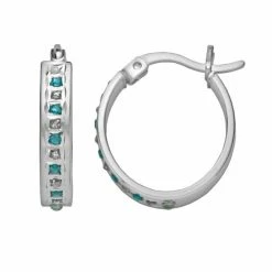 Best Pirce 🎉 Unbranded Platinum-Over-Silver Blue Topaz And Diamond Accent Oval Hoop Earrings 🔥