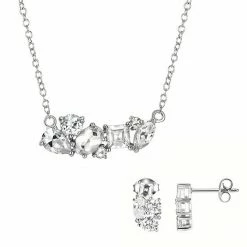 Deals 💯 Unbranded Sterling Silver Cubic Zirconia Cluster Stud Earrings & Pendant Necklace Set ✨