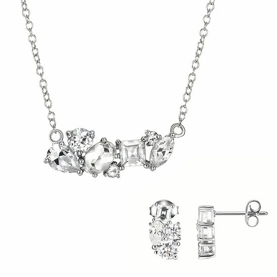 Deals ๐ฏ Unbranded Sterling Silver Cubic Zirconia Cluster Stud Earrings & Pendant Necklace Set โจ