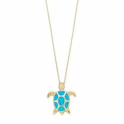 Best Sale 🥰 Unbranded 14k Gold Over Silver Lab-Created Blue Opal Turtle Pendant 😉