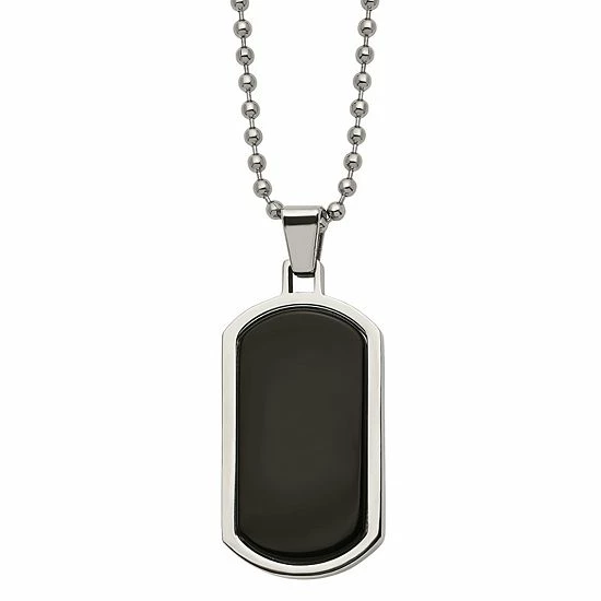 Wholesale 👍 Unbranded Men's Stainless Steel Black Agate Inlay 🐶 Dog Tag Necklace 🥰