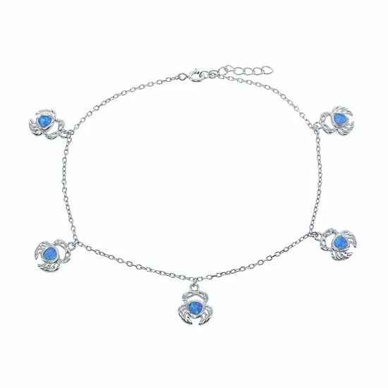 Brand new ⭐ Unbranded Sterling Silver Lab-Created Blue Opal Crab Anklet ✨ - Image 5