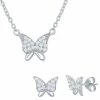 New 😍 Unbranded Sterling Silver Cubic Zirconia Butterfly Necklace & Earrings Set ⌛