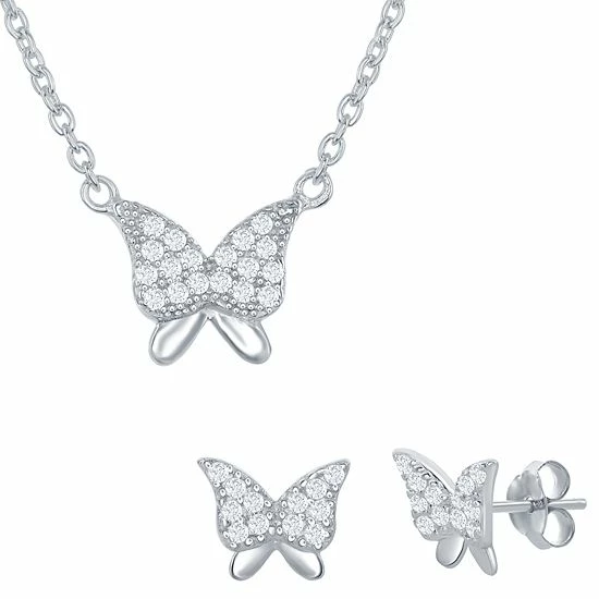 New ๐ Unbranded Sterling Silver Cubic Zirconia Butterfly Necklace & Earrings Set โ