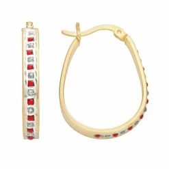 Wholesale ✔️ Unbranded 18k Gold-Over-Silver Ruby And Diamond Accent Pear Hoop Earrings 🛒