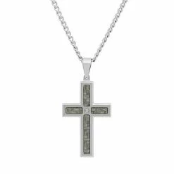 Promo 😀 Unbranded Diamond Accent Stainless Steel & Carbon Fiber Cross Pendant Necklace - Men 🤩