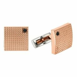 Buy 💯 Unbranded Men's Rose Gold-Tone Stainless Steel & Black Cubic Zirconia Textured Cufflinks 🥰