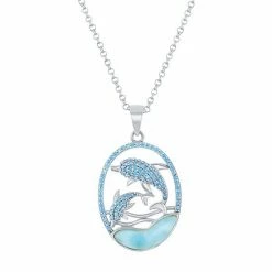 Best deal 👏 Unbranded Sterling Silver Larimar & Blue Cubic Zirconia Dolphin Pendant Necklace ⌛