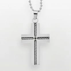 Cheapest 🎁 Unbranded Stainless Steel Black Diamond Accent Cross Pendant - Men 🎉