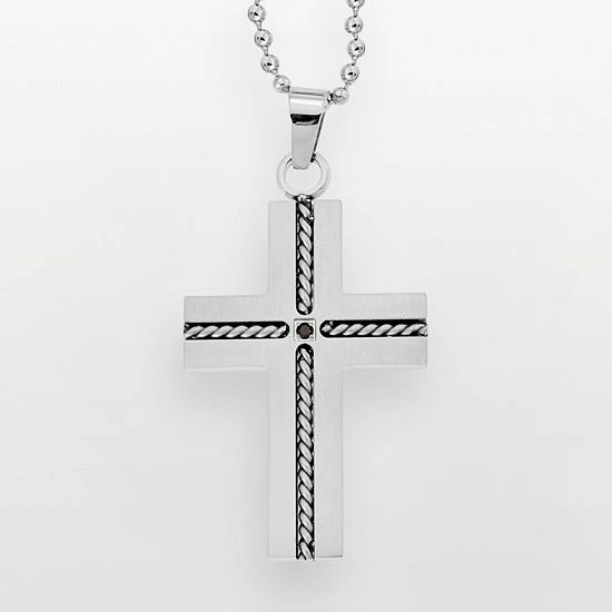 Cheapest ๐ Unbranded Stainless Steel Black Diamond Accent Cross Pendant - Men ๐