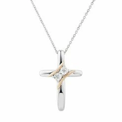 Best deal ⭐ Unbranded Two Tone Sterling Silver Diamond Accent 2-Stone Cross Pendant ✔️