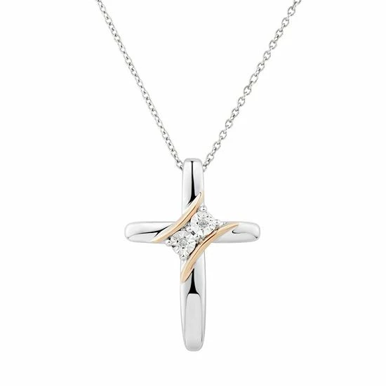 Best deal ⭐ Unbranded Two Tone Sterling Silver Diamond Accent 2-Stone Cross Pendant ✔️
