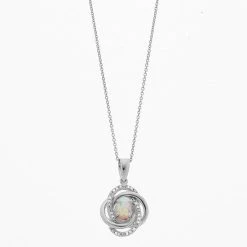 Best Sale 😉 Unbranded Sterling Silver Lab-Created Opal & Diamond Accent Oval Knot Pendant Necklace 🎉