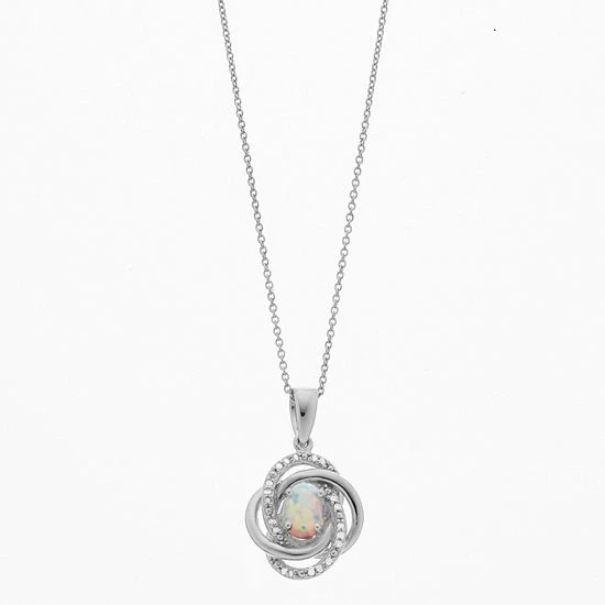 Best Sale ๐ Unbranded Sterling Silver Lab-Created Opal & Diamond Accent Oval Knot Pendant Necklace ๐