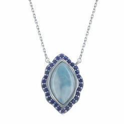 Buy ⌛ Unbranded Sterling Silver Marquise Larimar & Lab-Created Sapphire Pendant Necklace 🎉