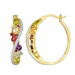 Wholesale ✨ Unbranded 18K Gold Over Sterling Silver Gemstone & 1/10 Carat T.W. Diamond Hoop Earrings 🌟