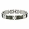 Promo ❤️ Unbranded Men's Brushed Stainless Steel Grey Wood Inlay Bracelet ⌛