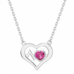 Brand new ✔️ Unbranded Healthcare Workers Appreciation Sterling Silver Open Heart Necklace With Red Cubic Zirconia Heart ✔️