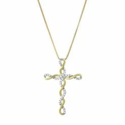 Promo 🛒 Unbranded Two Tone Sterling Silver 1/5 Carat T.W. Diamond Cross Pendant Necklace 14k Gold Plate ❤️
