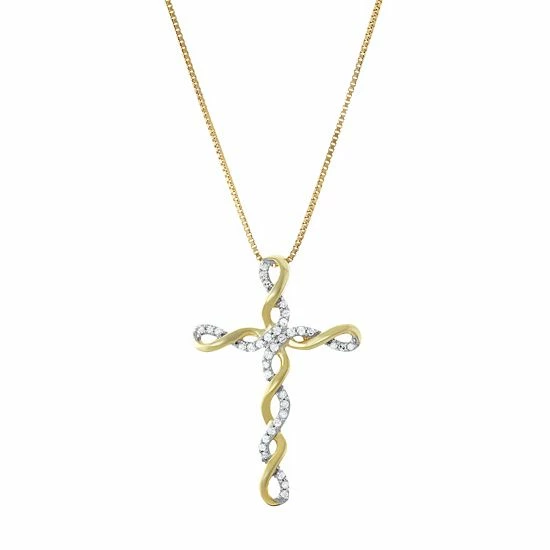 Promo 🛒 Unbranded Two Tone Sterling Silver 1/5 Carat T.W. Diamond Cross Pendant Necklace 14k Gold Plate ❤️