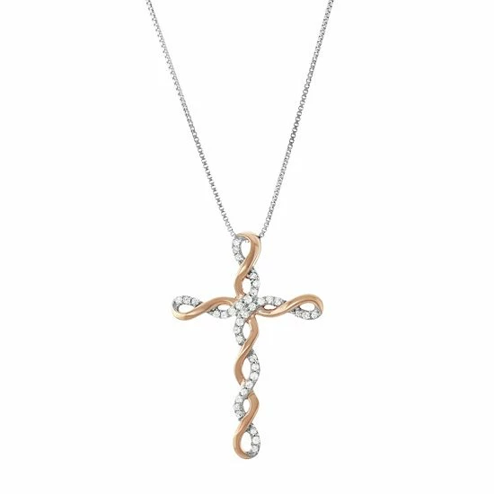 Promo 🛒 Unbranded Two Tone Sterling Silver 1/5 Carat T.W. Diamond Cross Pendant Necklace 14k Gold Plate ❤️ - Image 3