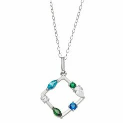 Top 10 😍 Unbranded Sterling Silver Multi-Color Cubic Zirconia Accent Offset Square Pendant Necklace 🤩