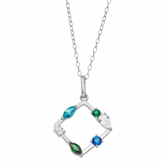 Top 10 😍 Unbranded Sterling Silver Multi-Color Cubic Zirconia Accent Offset Square Pendant Necklace 🤩