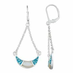 Best Pirce 😀 Unbranded Sterling Silver 👩 Mother Of Pearl & Crystal Dangle Earrings 👏