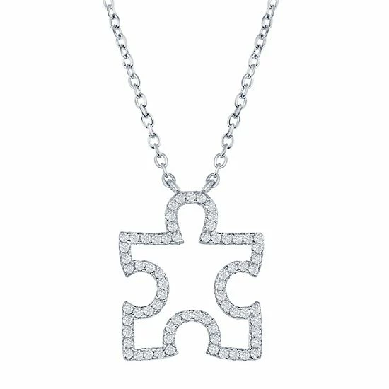 New ⭐ Unbranded Cubic Zirconia Open Puzzle Piece Pendant Necklace Sterling ✨ - Image 3