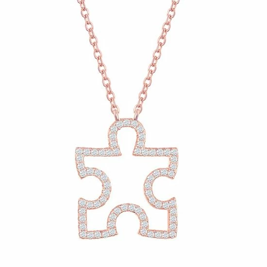 New ⭐ Unbranded Cubic Zirconia Open Puzzle Piece Pendant Necklace Sterling ✨ - Image 4