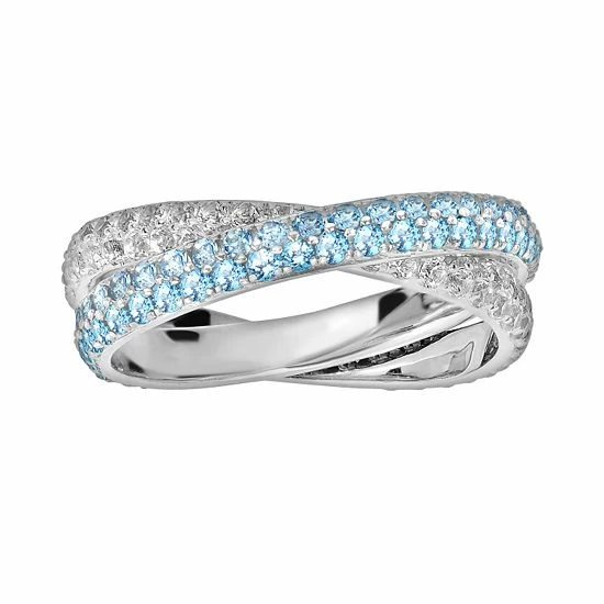 Cheap 🥰 Unbranded Oro Leoni Sterling Silver Blue & White Topaz Crisscross Ring 🌟