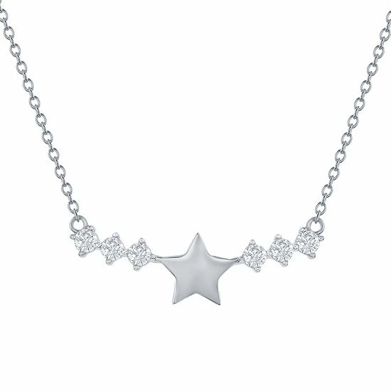 Promo ✨ Unbranded Sterling Silver Star & Cubic Zirconia Bar Necklace 👏