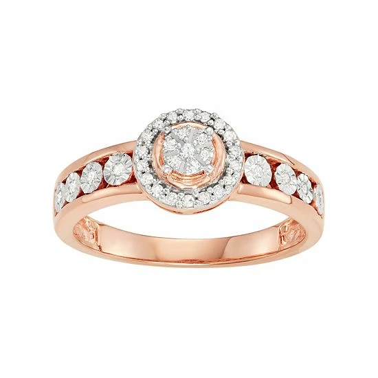 Hot Sale 👏 Unbranded 14k Rose Gold Over Silver 1/6 Carat T.W. Diamond Halo Ring 🎁