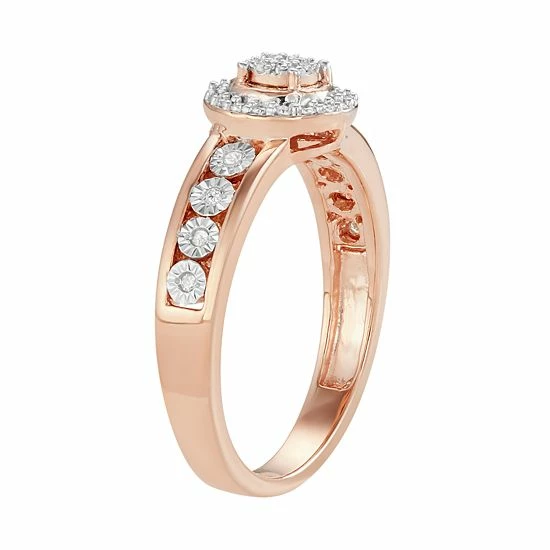 Hot Sale 👏 Unbranded 14k Rose Gold Over Silver 1/6 Carat T.W. Diamond Halo Ring 🎁 - Image 2
