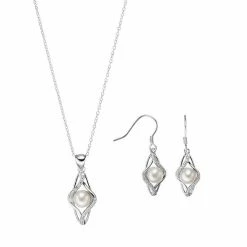 Brand new 😉 Unbranded Sterling Silver Freshwater Cultured Pearl & Cubic Zirconia Kite Jewelry Set ⭐