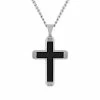 New 🔔 Unbranded Men's Stainless Steel & Faux Leather Diamond Accent Cross Pendant Necklace 🤩