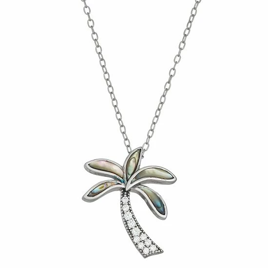 Best deal ๐ Unbranded Sterling Silver Genuine Abalone & Cubic Zirconia Palm Tree Pendant Necklace ๐