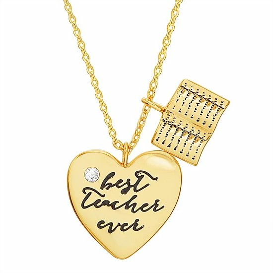 Deals 😀 Unbranded 14k Gold Over Silver Cubic Zirconia Heart & Book Teacher Appreciation Pendant Necklace 🥰