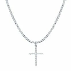 Best Sale 💯 Unbranded Cubic Zirconia Cross Pendant Tennis Chain Necklace Sterling 😀