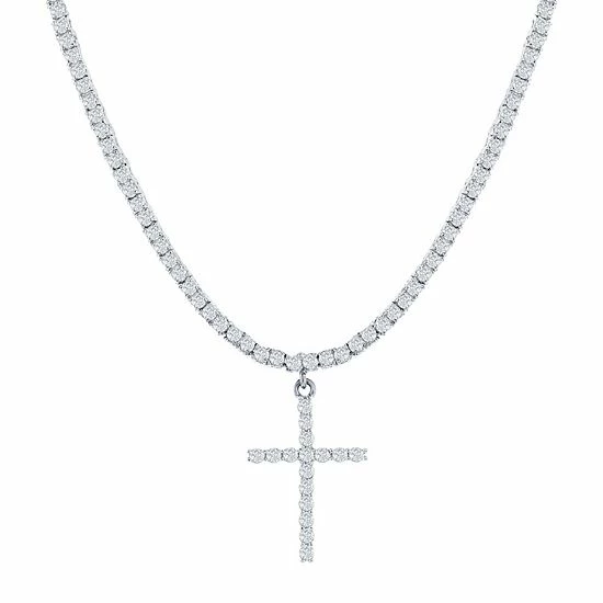 Best Sale 💯 Unbranded Cubic Zirconia Cross Pendant Tennis Chain Necklace Sterling 😀 - Image 3