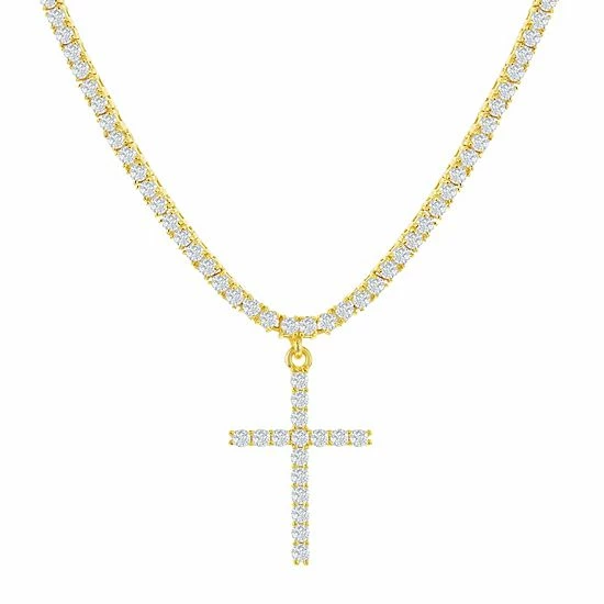 Best Sale 💯 Unbranded Cubic Zirconia Cross Pendant Tennis Chain Necklace Sterling 😀 - Image 4