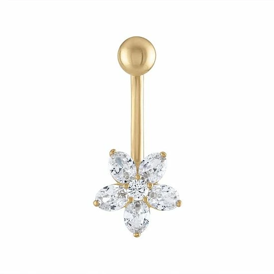 Cheap โจ Unbranded 10k Gold Cubic Zirconia Flower Shaped Belly Button Ring ๐