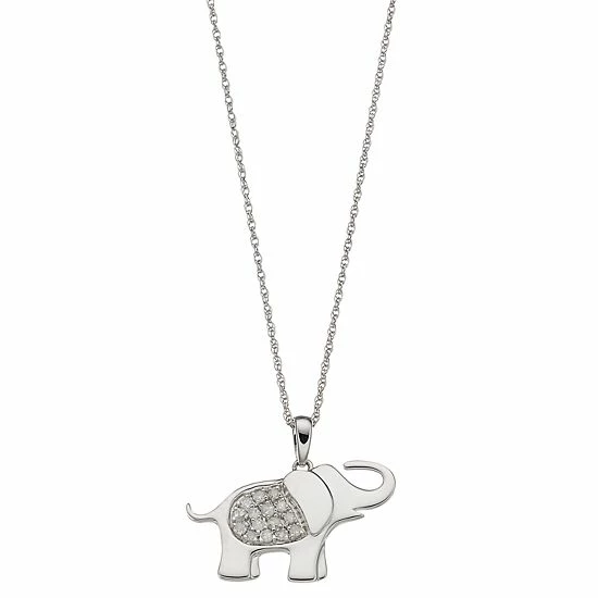 Brand new โญ Unbranded 10k White Gold 1/10 Carat T.W. Diamond Elephant Pendant Necklace ๐