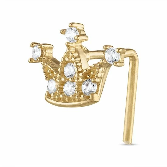 New 😍 Unbranded 10k Gold Cubic Zirconia Crown L-Post Nose Stud 😉