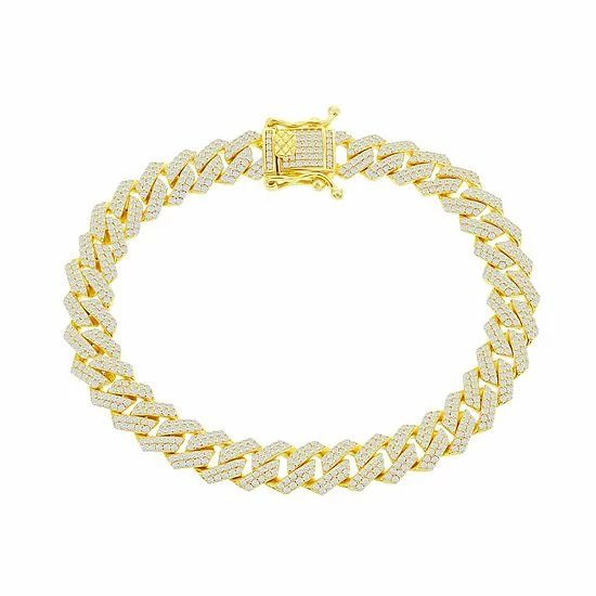 Outlet ⌛ Unbranded Men's 14k Gold Over Silver Cubic Zirconia Monaco Chain Bracelet 🛒